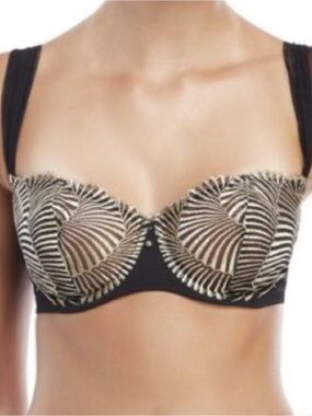 La Perla Mermaid Sea Shell Bra with Pearl Size 34C Black and Gold Made in Italy
